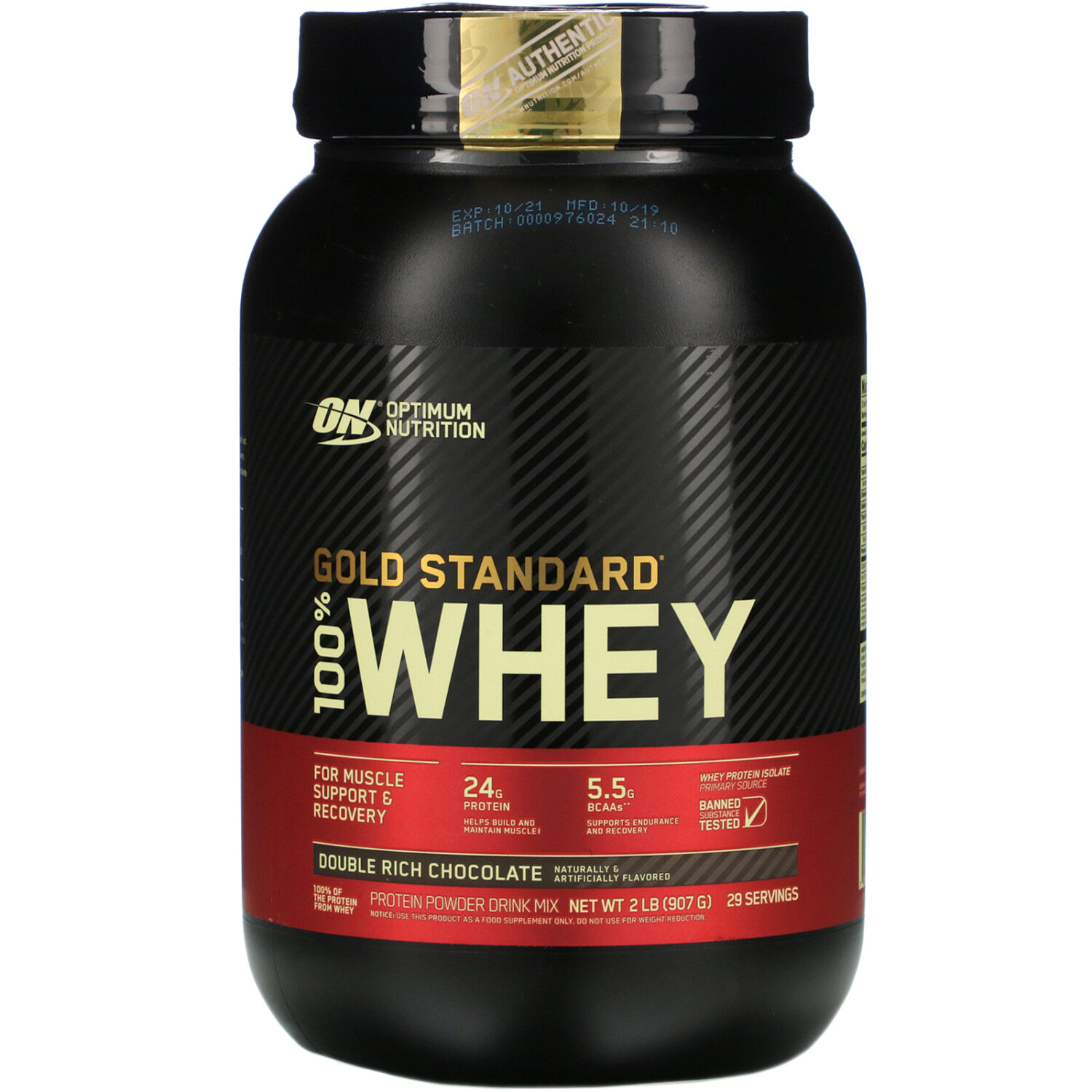 Optimum Nutrition (ON) Gold Standard 100% Whey Protein Powder - 2 lbs, 907 g (Double Rich Chocolate)