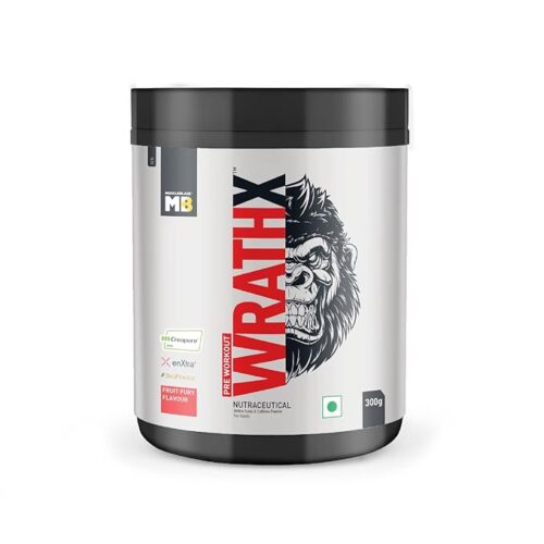 MuscleBlaze Pre Workout Wrathx With Creapure, Enxtra, & Bioperine Powder (Voodoo Black, 300 G, 30 Servings)